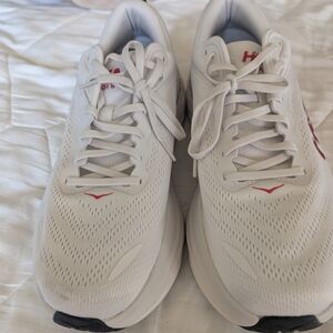 Hoka Bondi 8 White with Red Logo